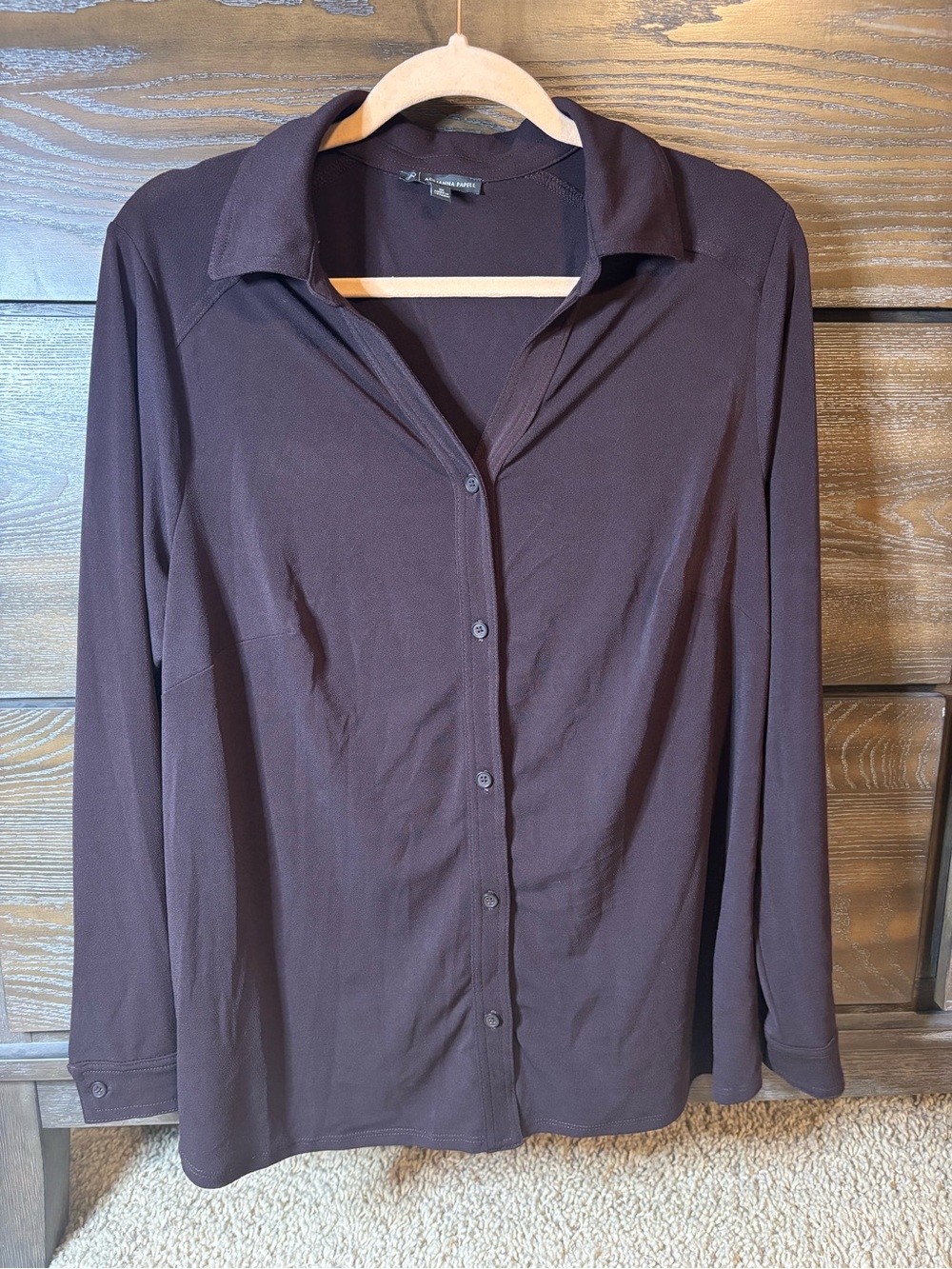 Adrianna Papell Dark Brown Long Sleeve Button-Front Shirt